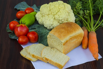 bread with vegetables on the table