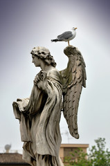 Old monument at St. Angelo Bridge and St. Angelo Castle in Rome