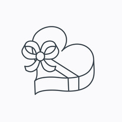 Love gift box icon. Heart with bow sign.