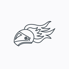 Helmet on fire icon. Motorcycle sport sign.