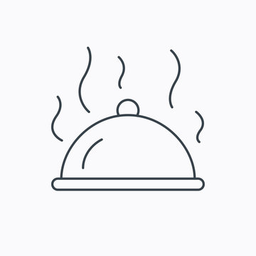 Restaurant cloche icon. Hot food sign.