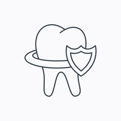 Tooth protection icon. Dental shield sign.