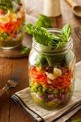 Fototapeta na wymiar Healthy Homemade Mason Jar Salad