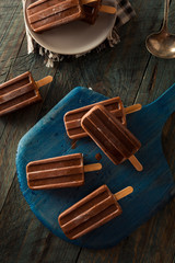 Fototapeta na wymiar Homemade Cold Chocolate Fudge Popsicles