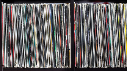 Stack of old vinyl records