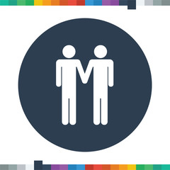 Two male stick figures holding hands icon, gay theme, homosexuals.