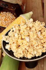 Popcorn and yellow dry corn grain with fresh corn.