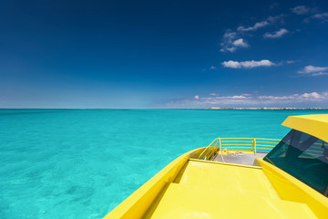 Yellow catamaran in caribbean sea