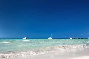 Fototapeta na wymiar Yachts and catamaran in caribbean sea