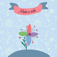Beautiful greeting card "Make a wish". Bright illustration, can