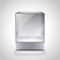 Empty glass cube showcase for exhibition vector