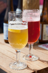 Two glasses of cold beer in the beach bar