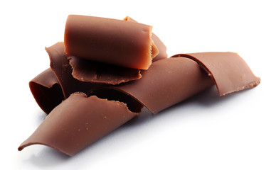 Chocolate curls isolated on white