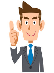 人差し指を立てるビジネスマン