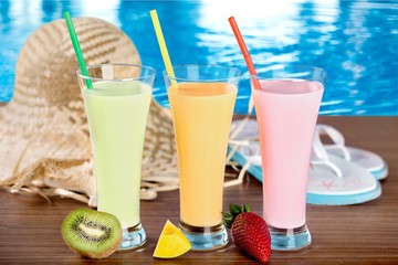 Mango, yogurt, straw.