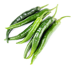 Green hot peppers isolated on white