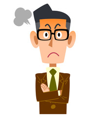 怒る眼鏡をかけた男性