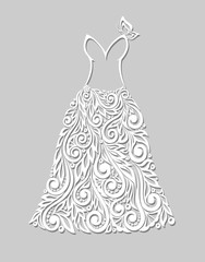 a beautiful white dress with floral elements, on a grey background