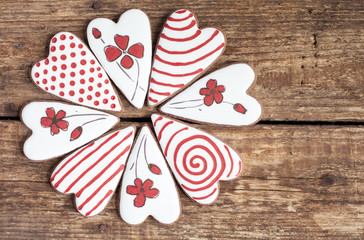 Homemade gingerbreads in the shape of heart 
