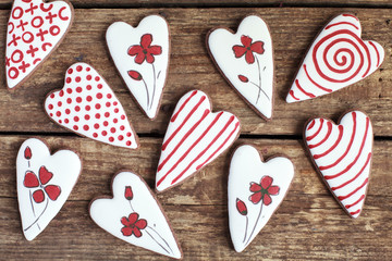 Homemade gingerbreads in the shape of heart 