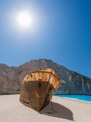 Fototapeta na wymiar The famous Navagio Shipwreck beach in Zakynthos island