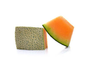 Ripe cantaloupe melon on white background