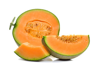 Ripe cantaloupe melon on white background
