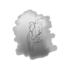 Man brushing teeth in front mirror