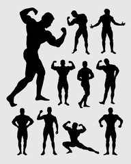 Bodybuilder muscular guy silhouettes - obrazy, fototapety, plakaty