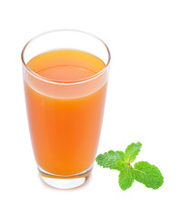 Orange juice and fresh mint on white background.