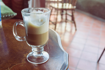 coffee latte on wood table