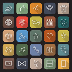 Social media line flat icons with long shadow