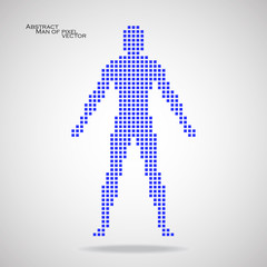 Neon man from pixels. Abstract background. Vector. Eps 10