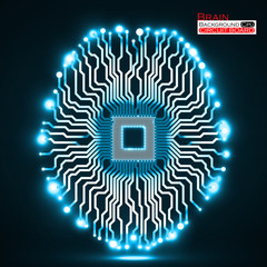 Neon brain. Cpu. Circuit board. Vector illustration. Eps 10