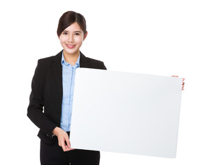 Asian young businesswoman show with white board