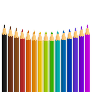 A curved line of vector rainbow color / colour pencils isolated on a white background
