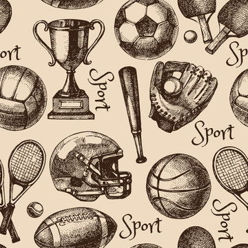 Hand Drawn Sketch Sport Seamless Pattern With Balls