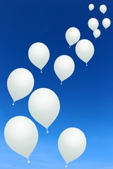 Ballons blancs sur un ciel bleu