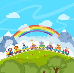 cartoon railway train with animals. vector illustration