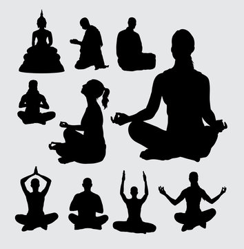 Meditation people silhouettes