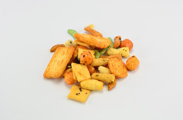 group of rice cracker on white background