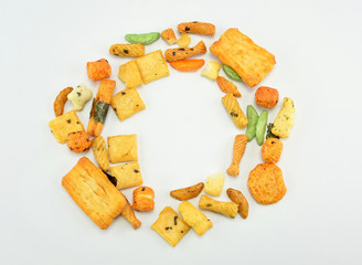 group of rice cracker on white background
