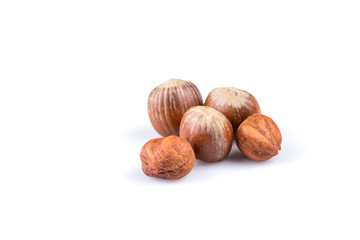 Hazelnuts on white