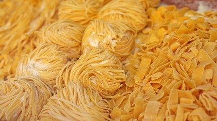 spaghetti and noodles for sale in Italian pasta shop