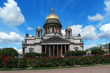 St. Petersburg, St. Isaac's Cathedral, in the foreground ornamental shrubs