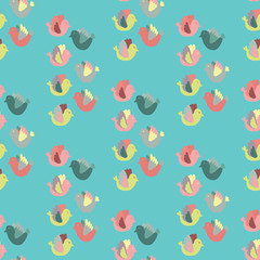 Forest Friends Collection. Cute birds in bright colors. Childish seamless vector pattern.