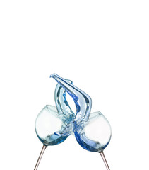 Blue alcoholic cocktail on white isolate splash