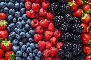 Tuinposter Gezond gemengd fruit en ingrediënten van bovenaanzicht © gilitukha