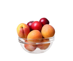 apricot, peach plum isolated on white background