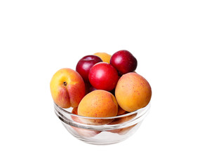 apricot, peach plum isolated on white background